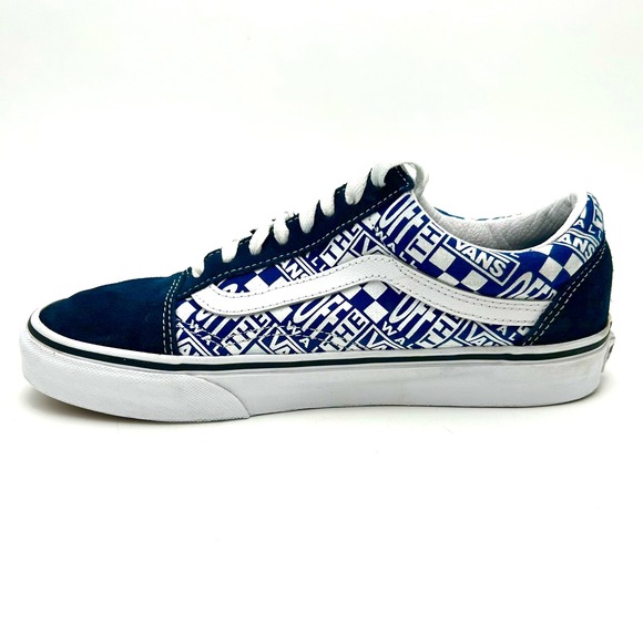 Vans Old Skool Blue White Off The Wall Logo Suede Sneakers Women's 8.5 Mens 7.0 - Picture 6 of 16
